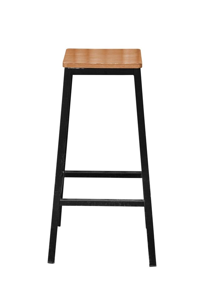 Wooden steel legs simplistic bar chair isolated on white backgrounds photo