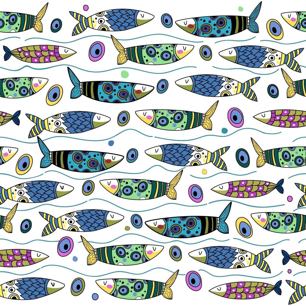 seamless pattern with funny cute fish vector