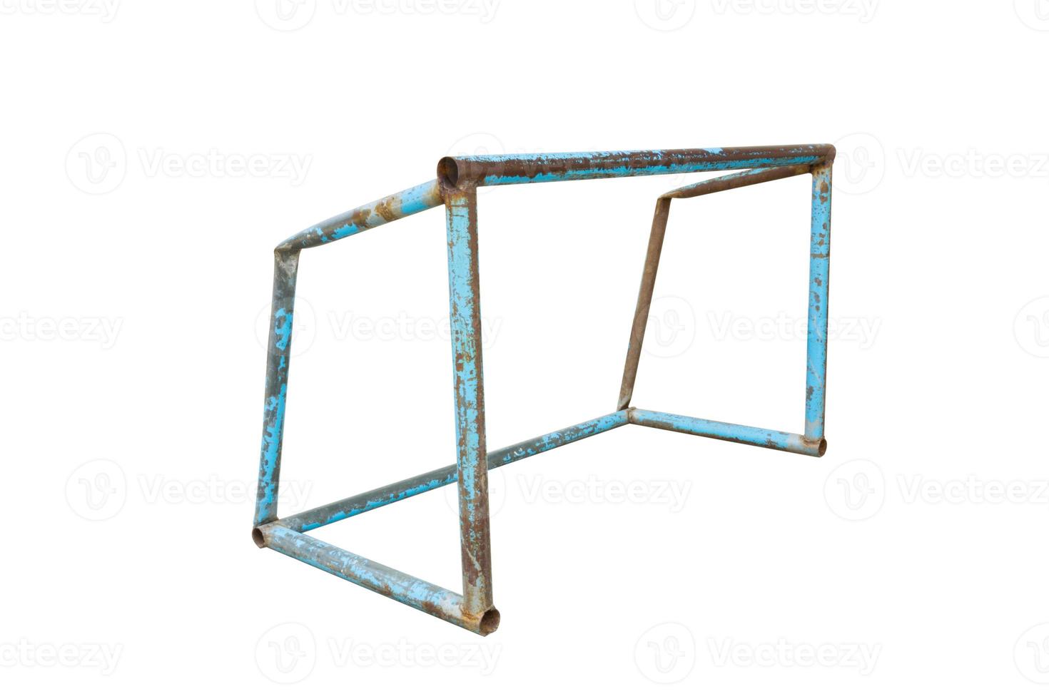 old rusty small soccer goal isolated on white background photo