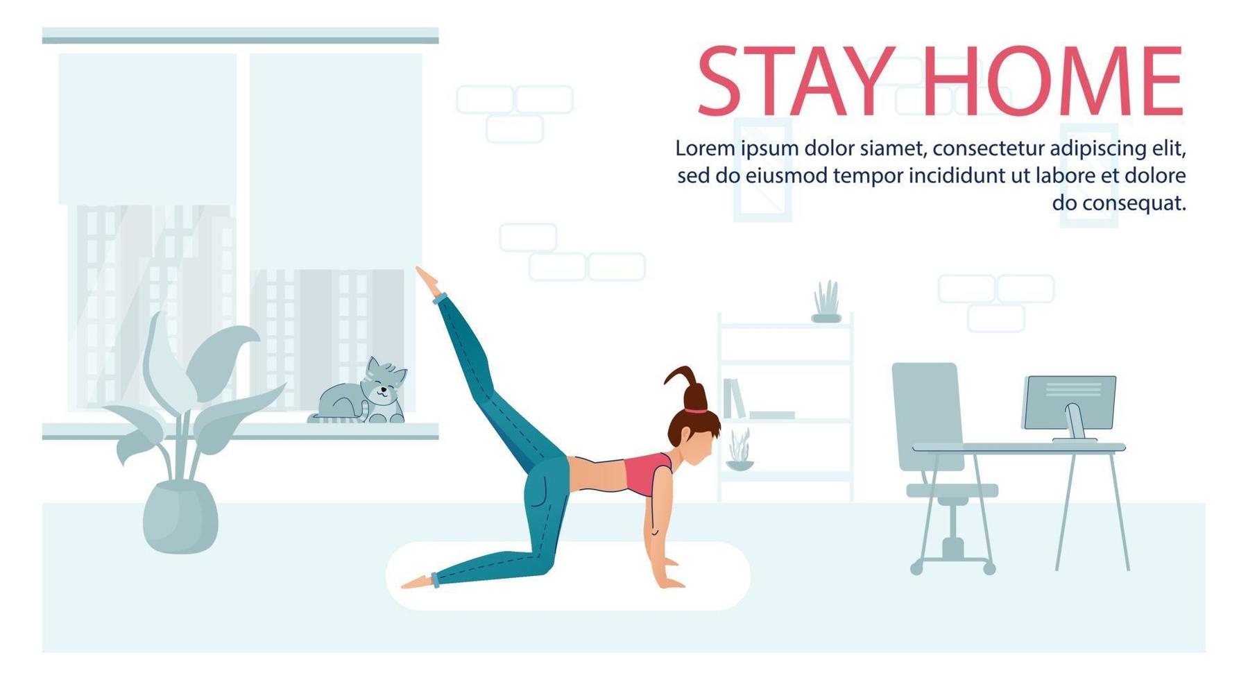 Sport Exercise at Home. Fitness Online Workout Yoga Exercise Woman vector