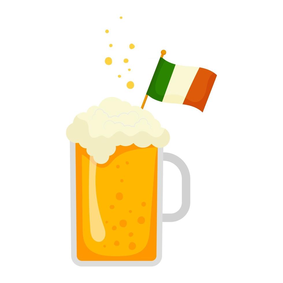 Día de San Patricio. vaso de cerveza decorado con una bandera irlandesa. vector. vector