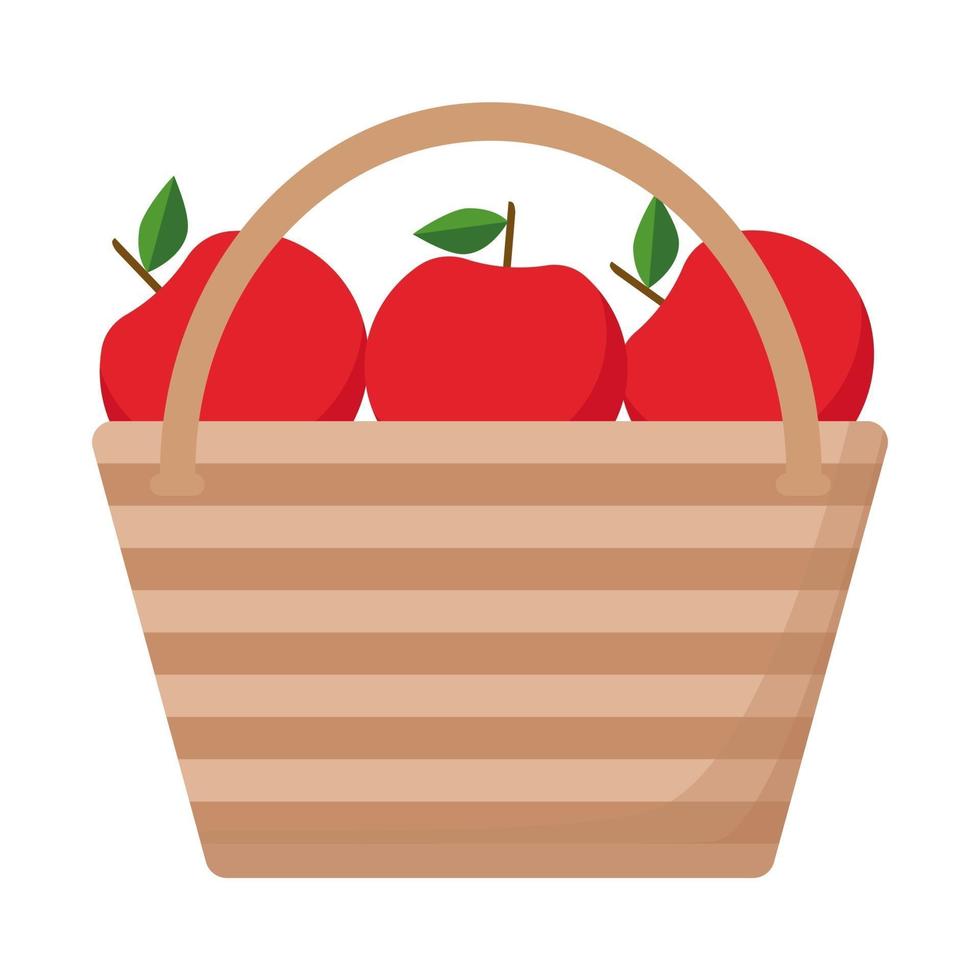 Striped basket with red apples vector illustration