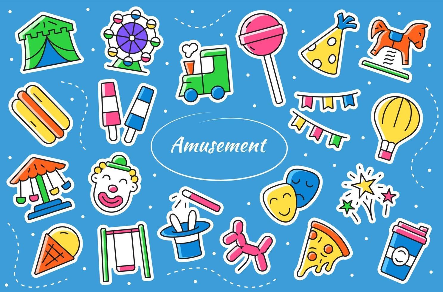 Amusement park - cartoon stickers. Entertainment vector symbols.