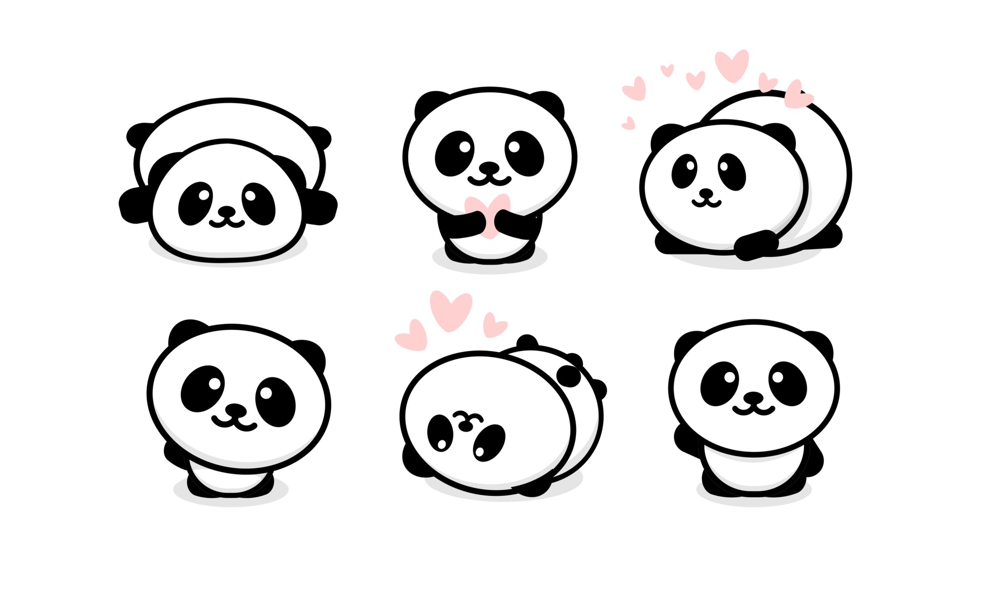 Friendly cute pandas set. Chinese bear icons set. Cartoon panda logo ...