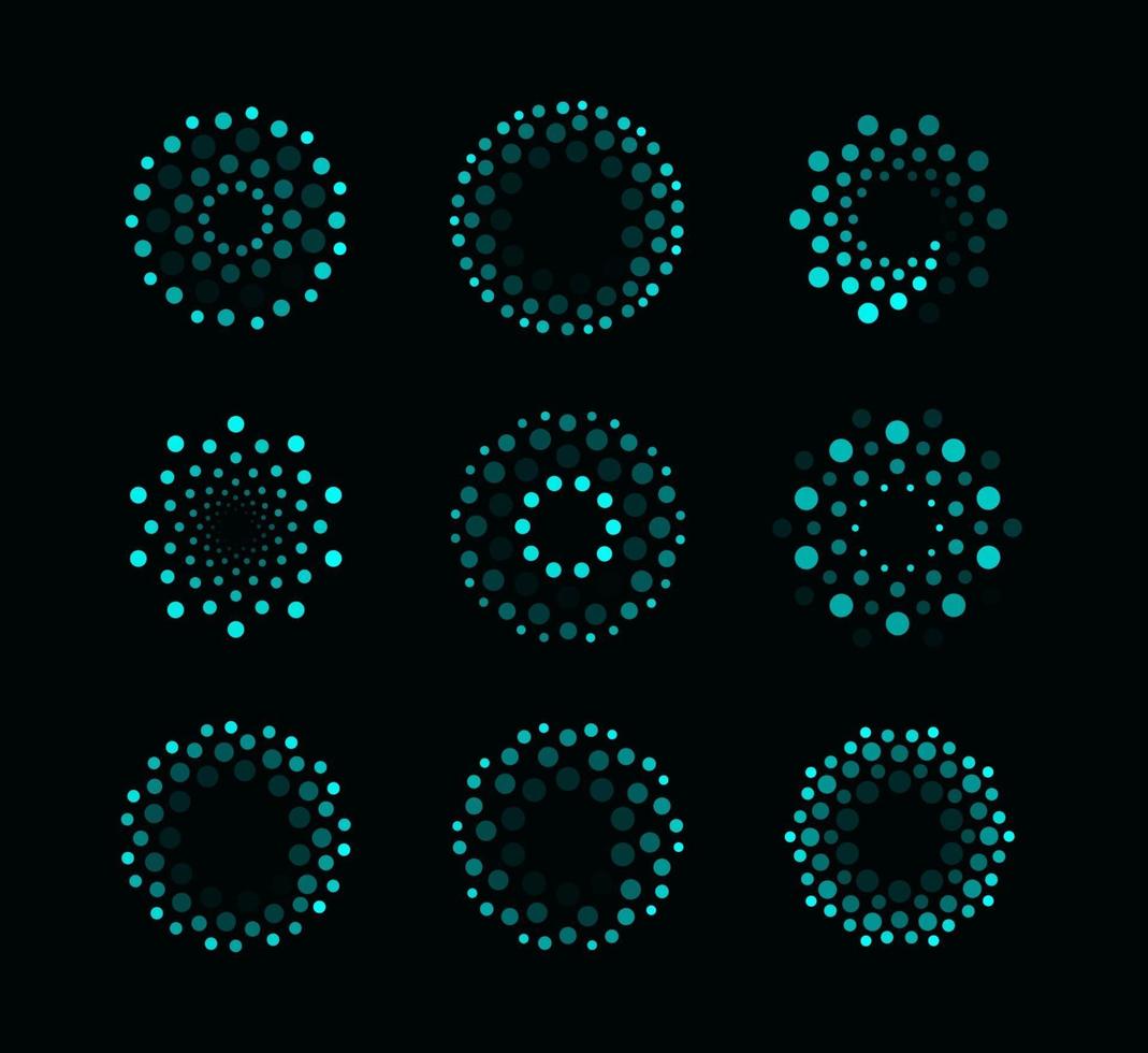 Abstract dots logo set, round dotted logotype.Halftone vector circles.