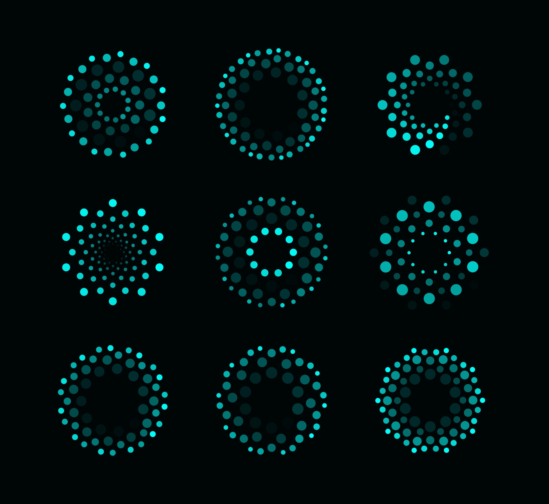 Abstract dots logo set, round dotted logotype.Halftone vector circles