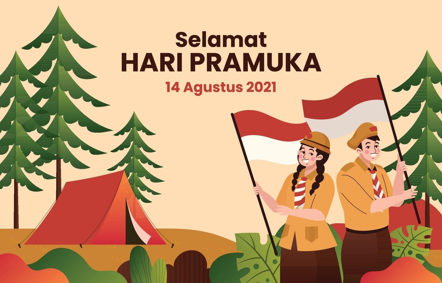 concepto de fondo del día de pramuka indonesia en estilo plano vector