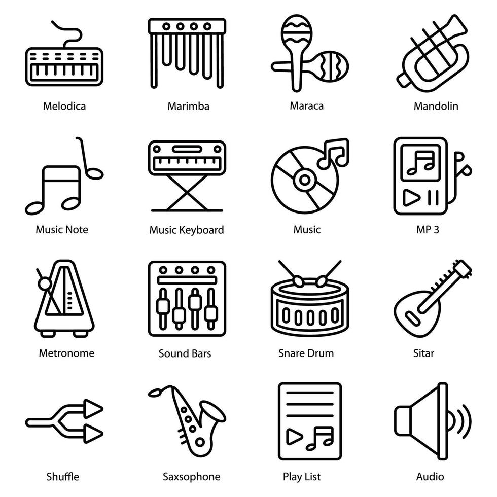 Music line icons set vector