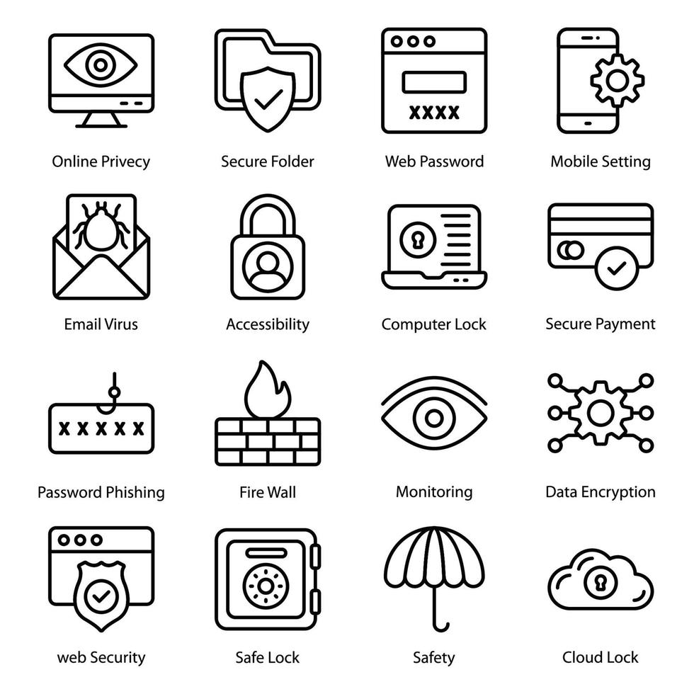Security Line icons Set vector