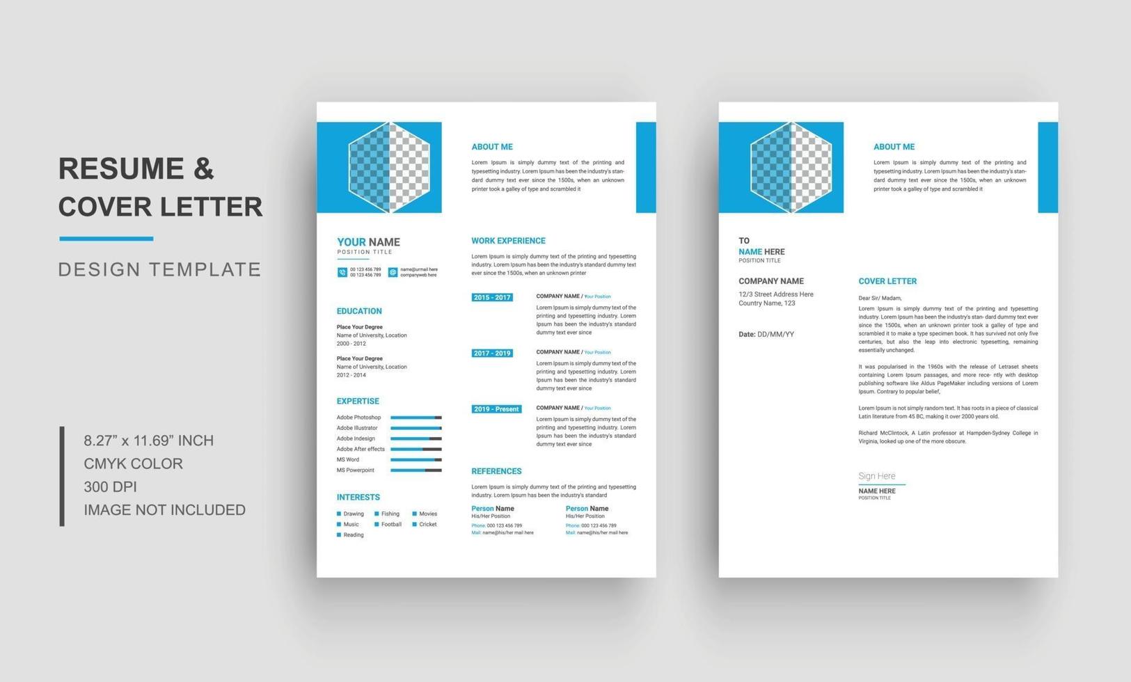 Resume or cv template with cover letter vector