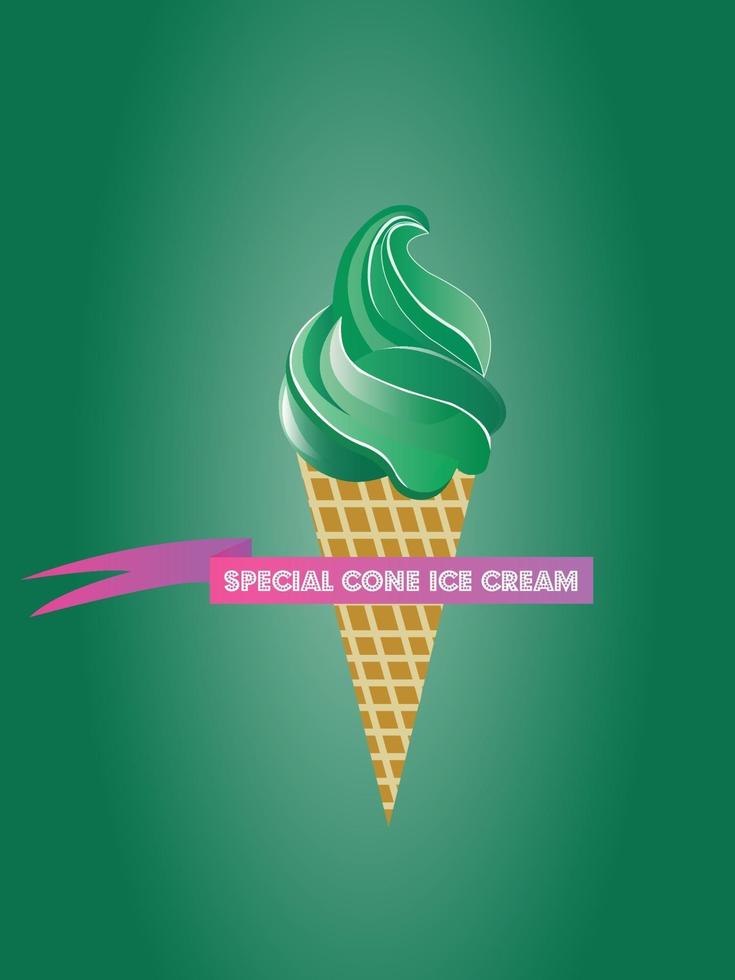 helado de cono verde delicioso vector