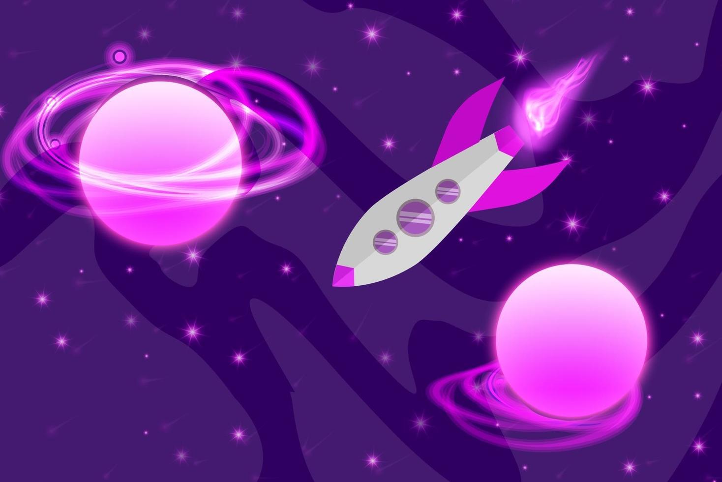 Purple space galaxy abstract background stars planet rocket violet vector