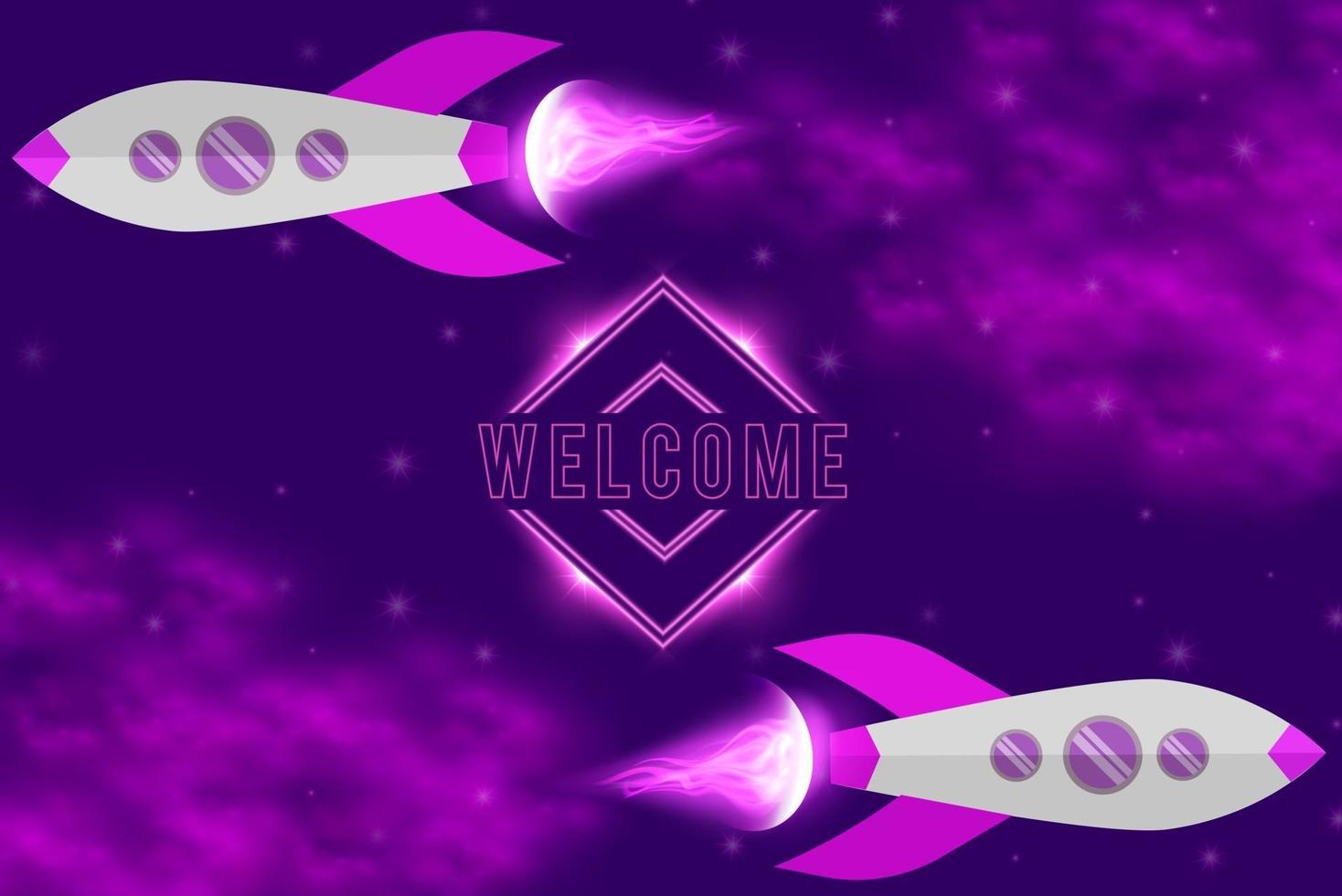 Purple space galaxy abstract background stars planet rocket violet vector