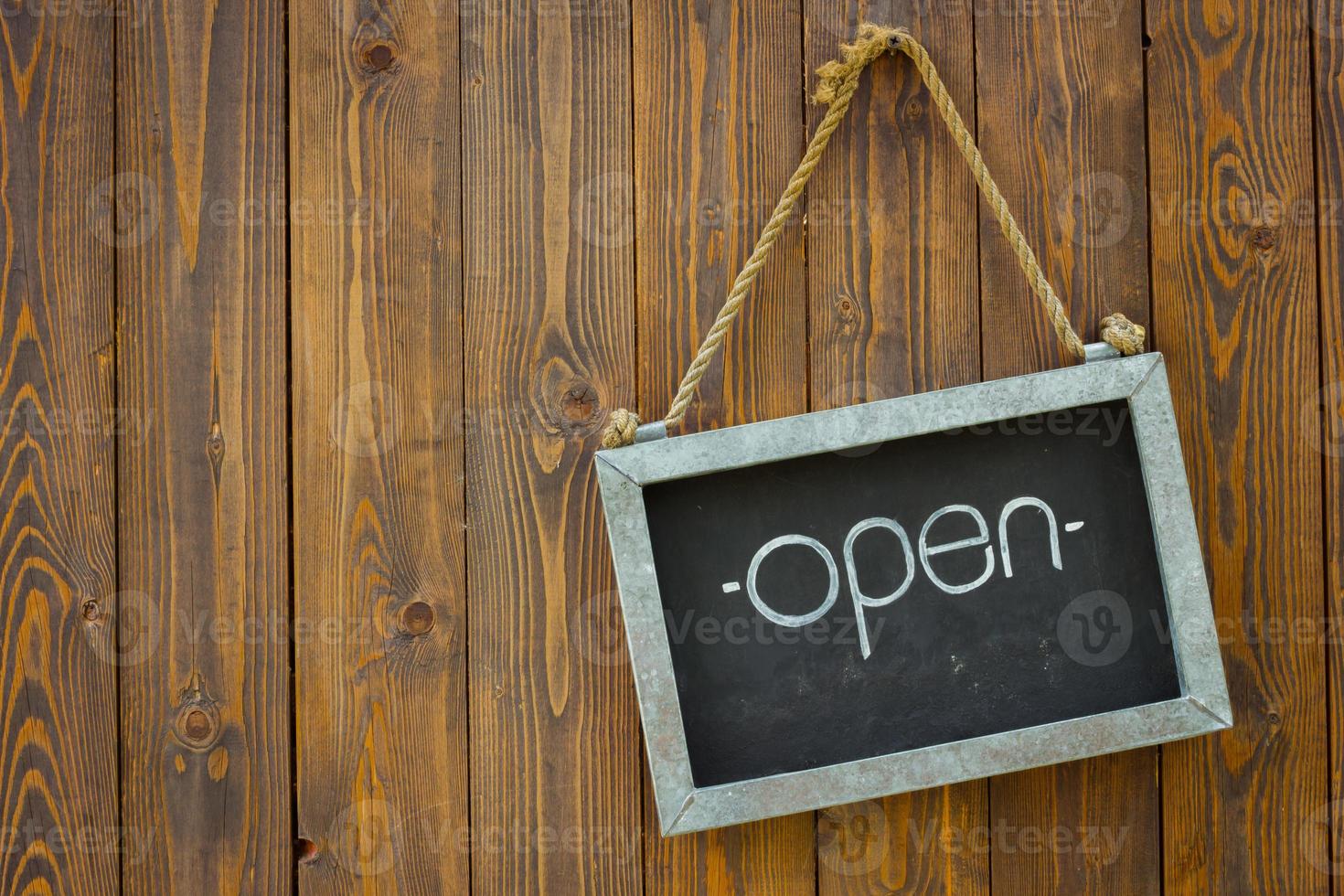 blackboard with the word open with rope photo