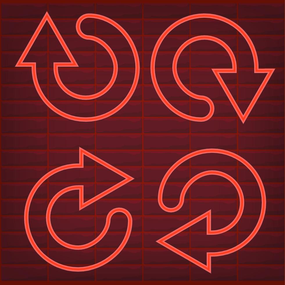 Set of red arrow neon effect isolated retro glow direction vector