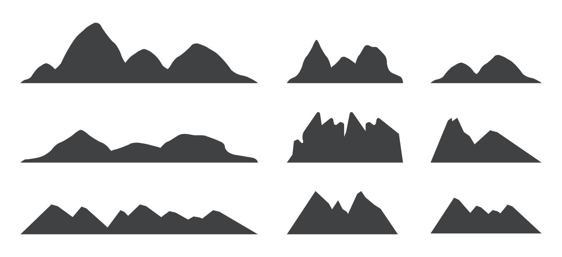 mountain set single color silhouette in black and white color vector