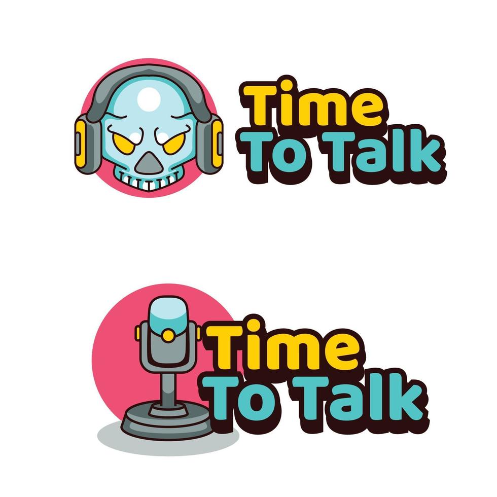 Time To Talk Podcast illustration logo for skull vector