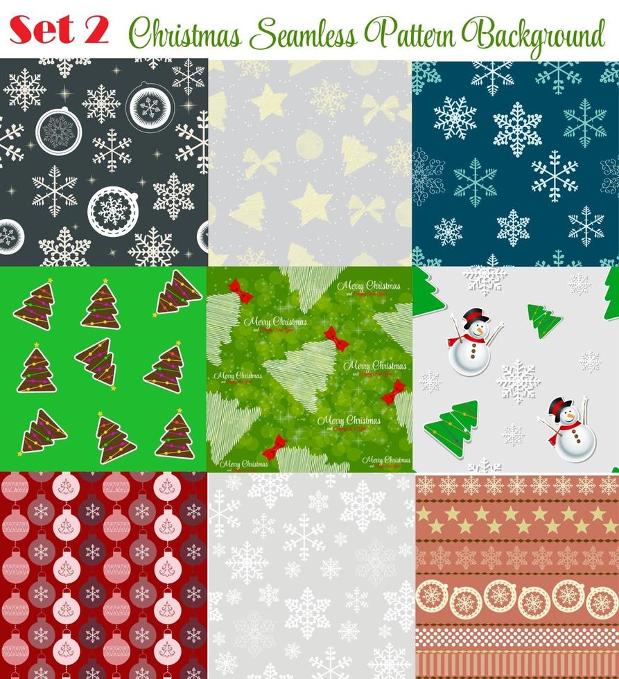 Winter Christmas New Year Seamless Pattern Set Vector Illustrati