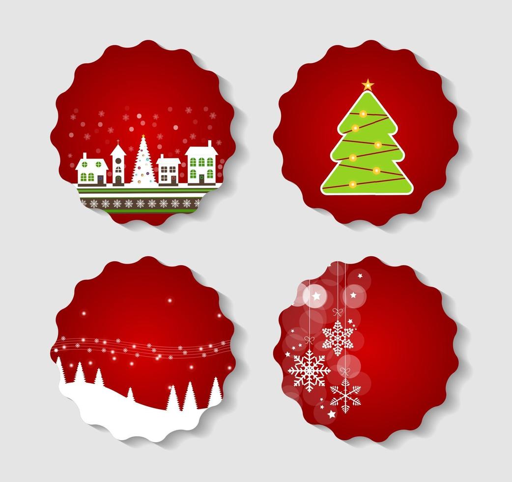conjunto de etiquetas con bolas de navidad, estrellas y copos de nieve, ilust vector