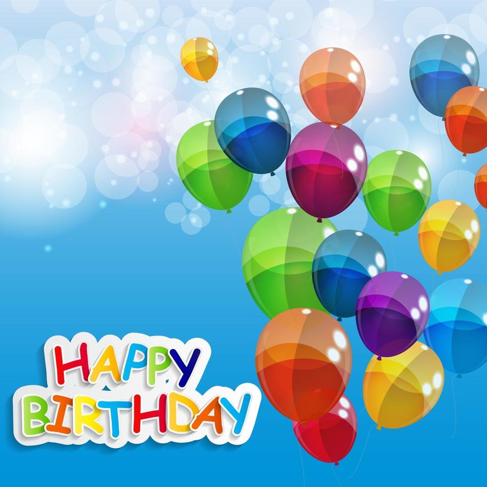 Color Glossy Balloons Happy Birthday Background Vector Illustration ...