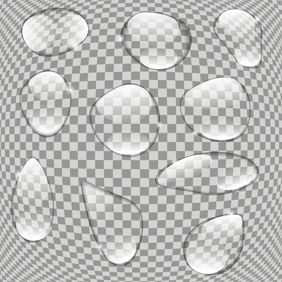 Realistic Water Drops Set On Transparent Background vector