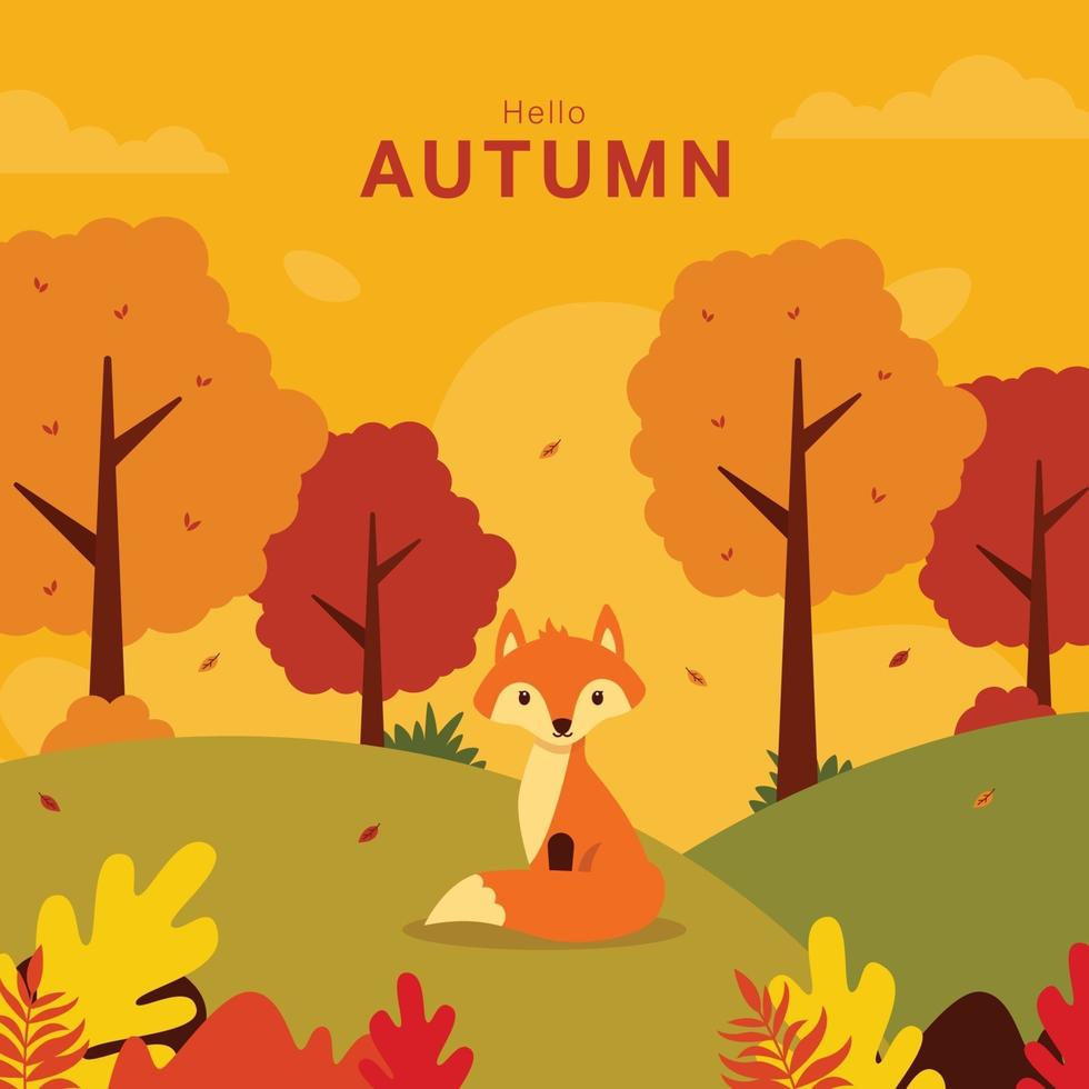feliz otoño hermoso paisaje otoñal con animal zorro vector