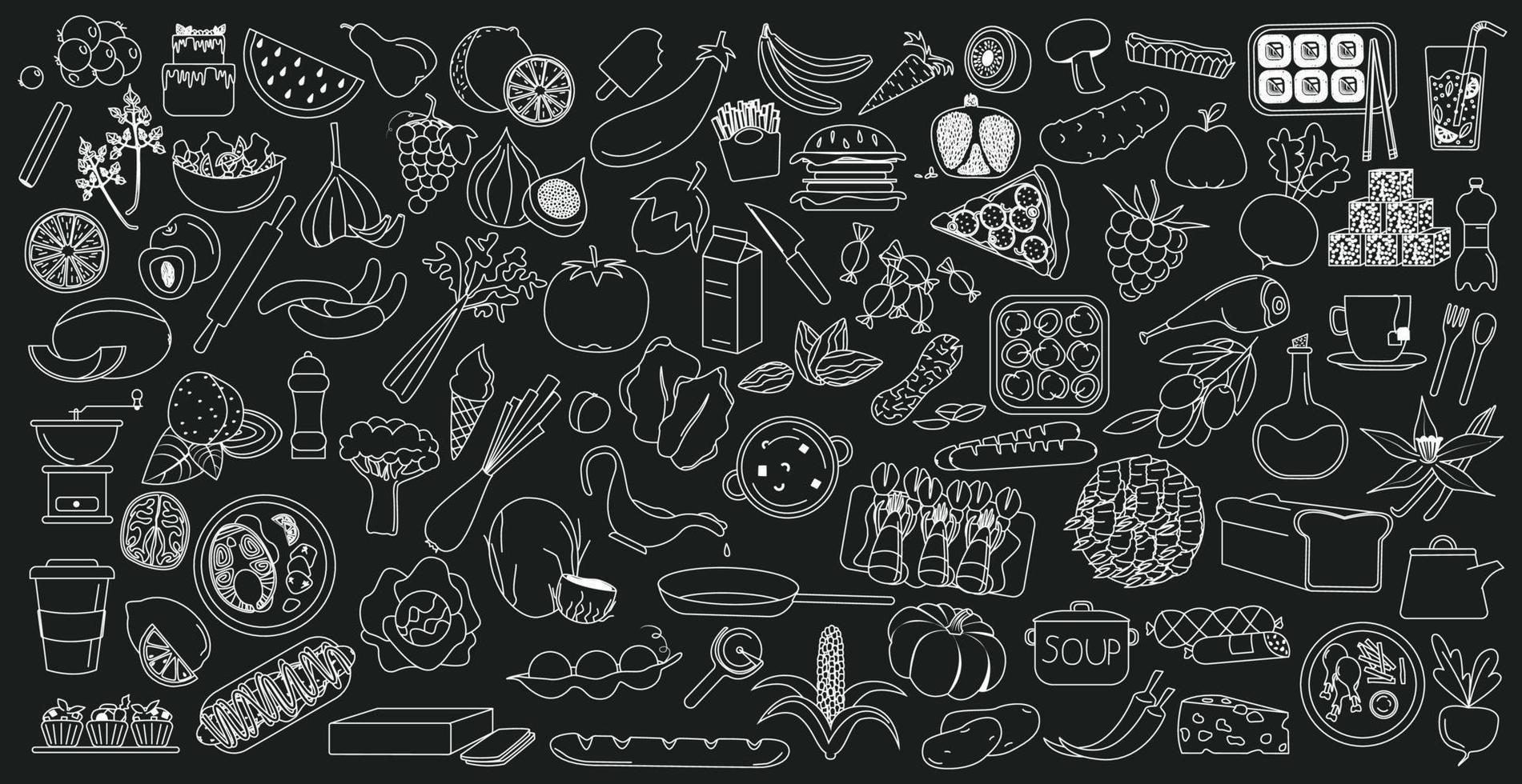 Large assembly of various dishes and products - Vector