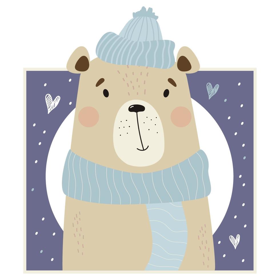 humor Mancha Rugido Retrato de un lindo oso de invierno con sombrero y bufanda 3089518 Vector  en Vecteezy