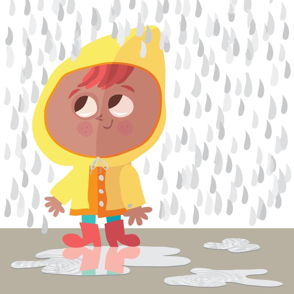 Girl splashing in puddles in her rain coat vector