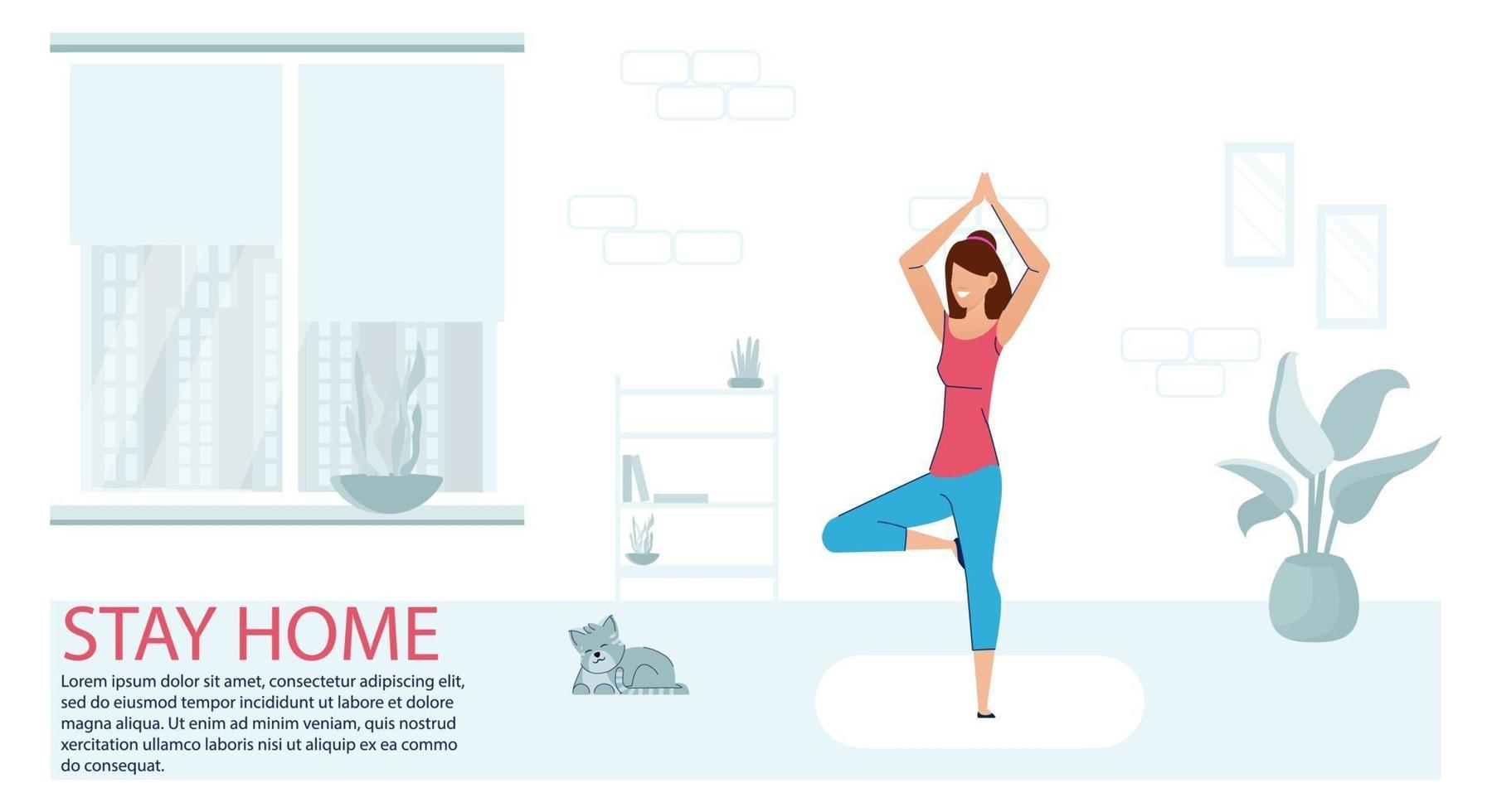 Sport Exercise at Home. Fitness Online Workout Yoga Exercise Woman vector