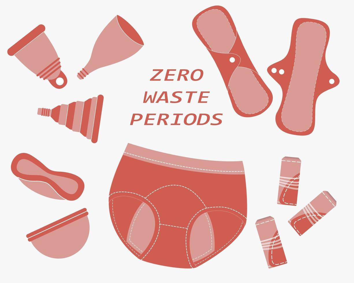 Zero waste periods. Set of reusable products for menstruation days vector