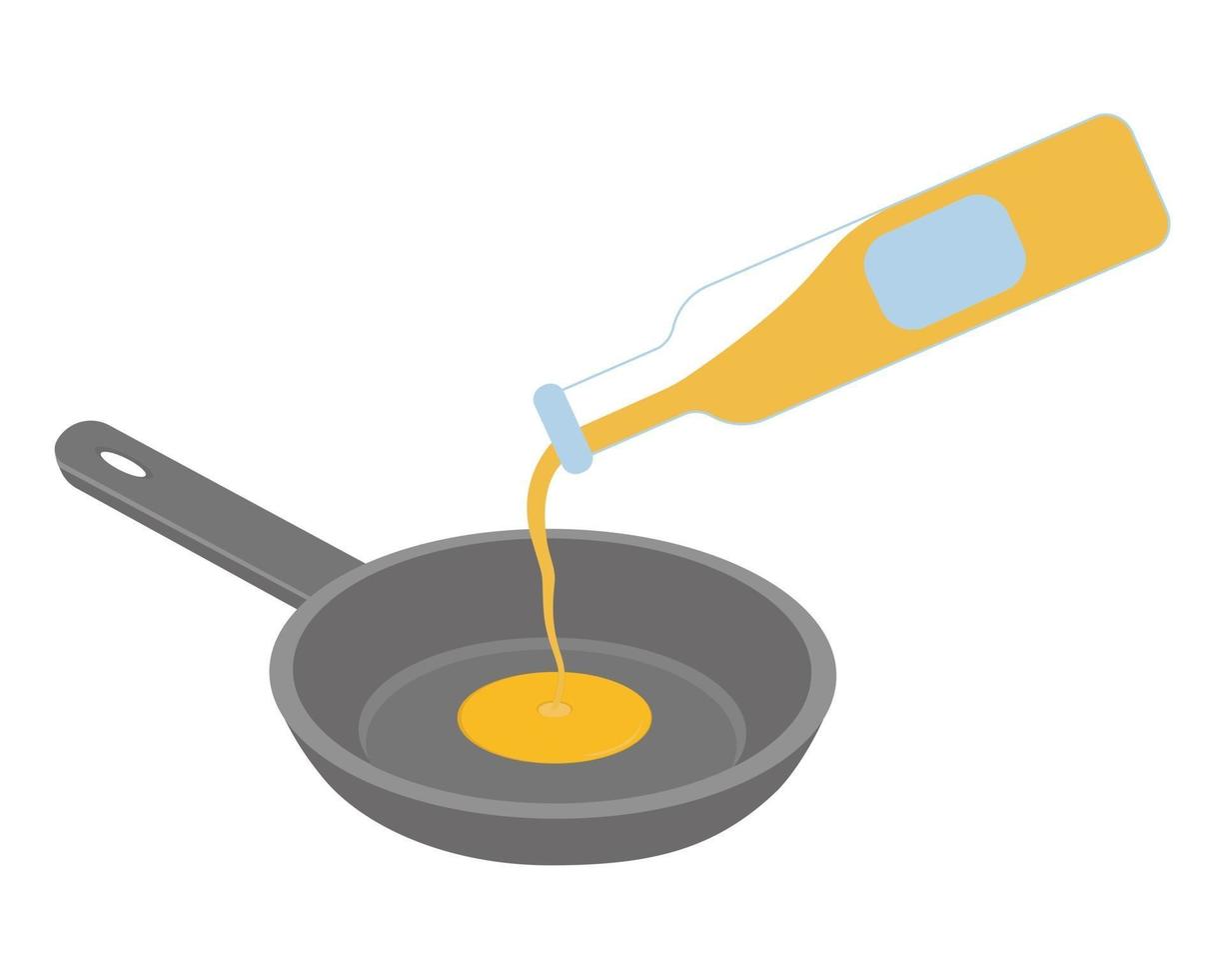 Verter el aceite en una sartén desde la botella vector