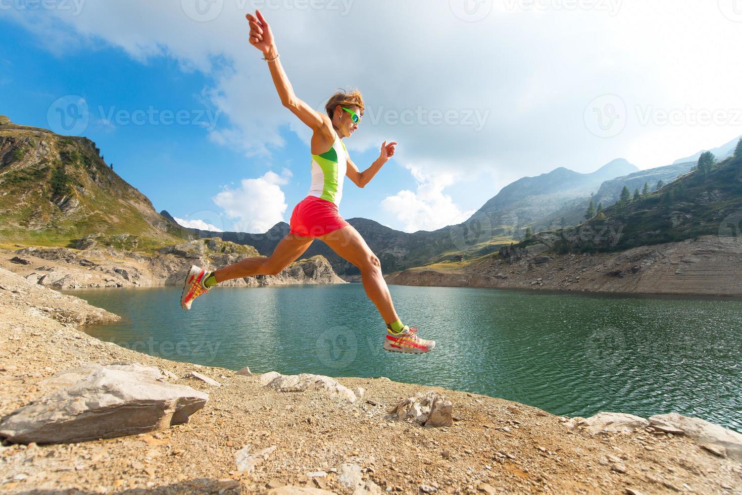 Jump while running trail photo