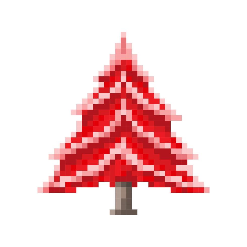 Red Christmas Tree. Pixel Design. Vector illustration