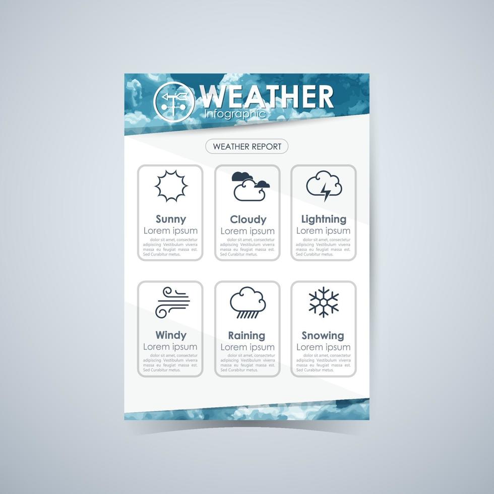 Informe de infografía meteorológica, diseño de plantilla de portada de folletos vector