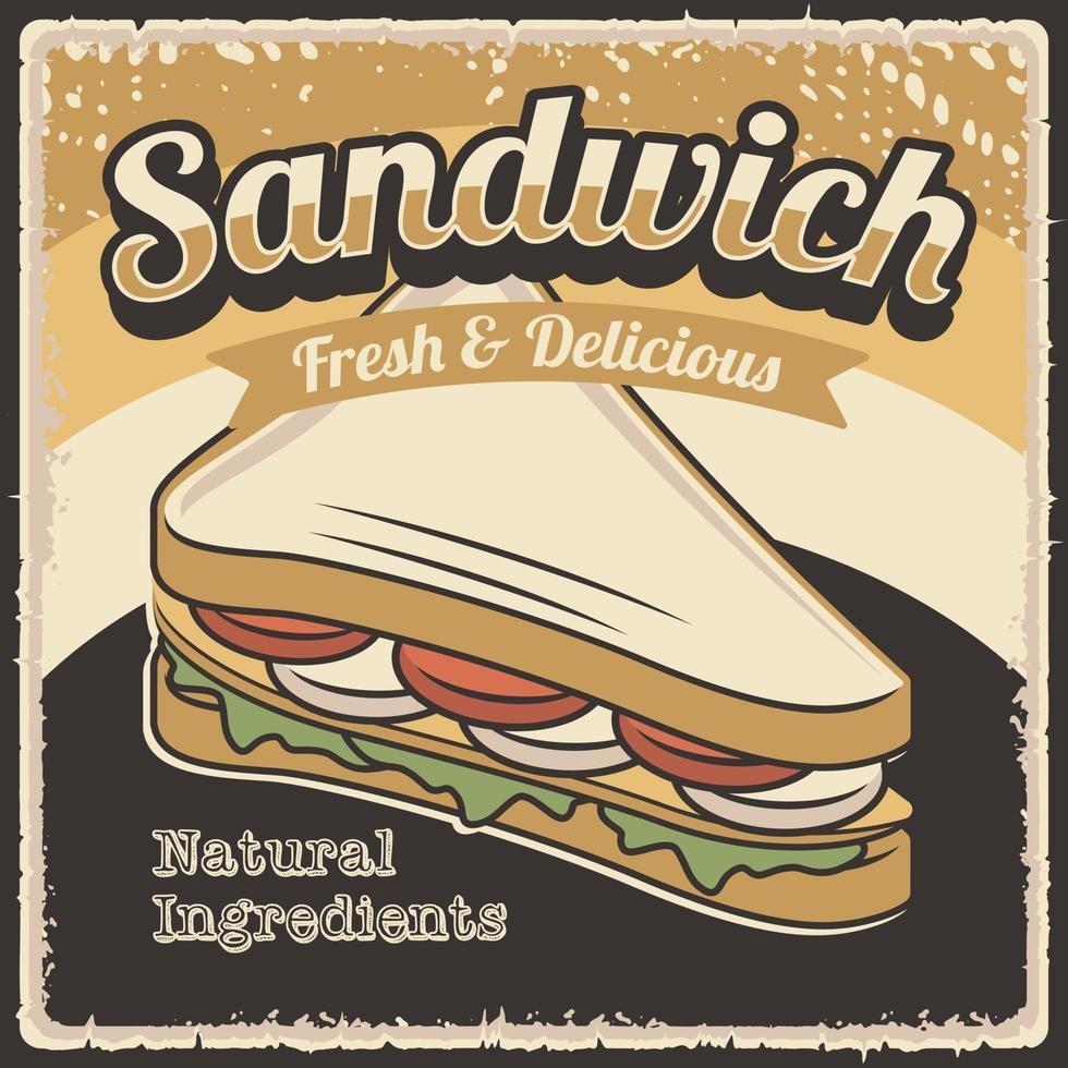Retro Rustic Sandwich Poster Wall Decor vector