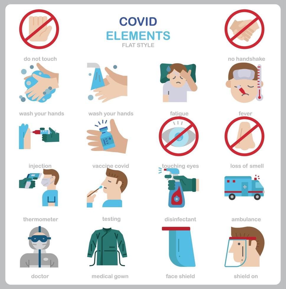 concepto de covid conjunto de iconos de estilo plano. vector