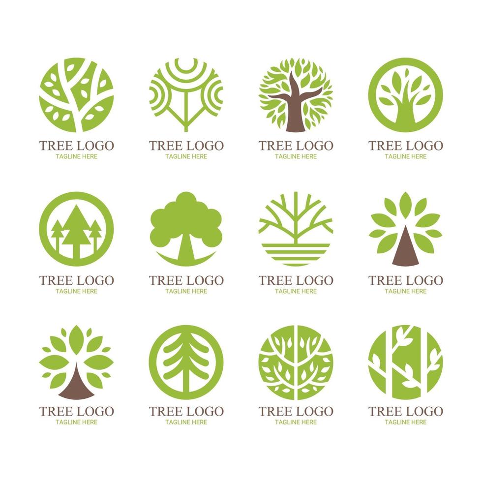 conjunto de logotipo de forma redonda de árbol vector