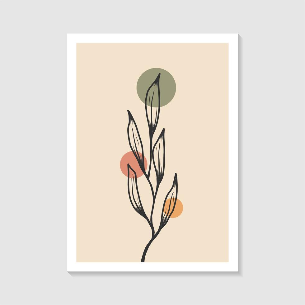 Botanical wall art design with abstract shape elegant vector