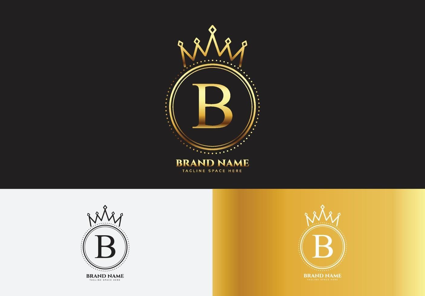 Letra b oro concepto de logotipo de corona de lujo vector