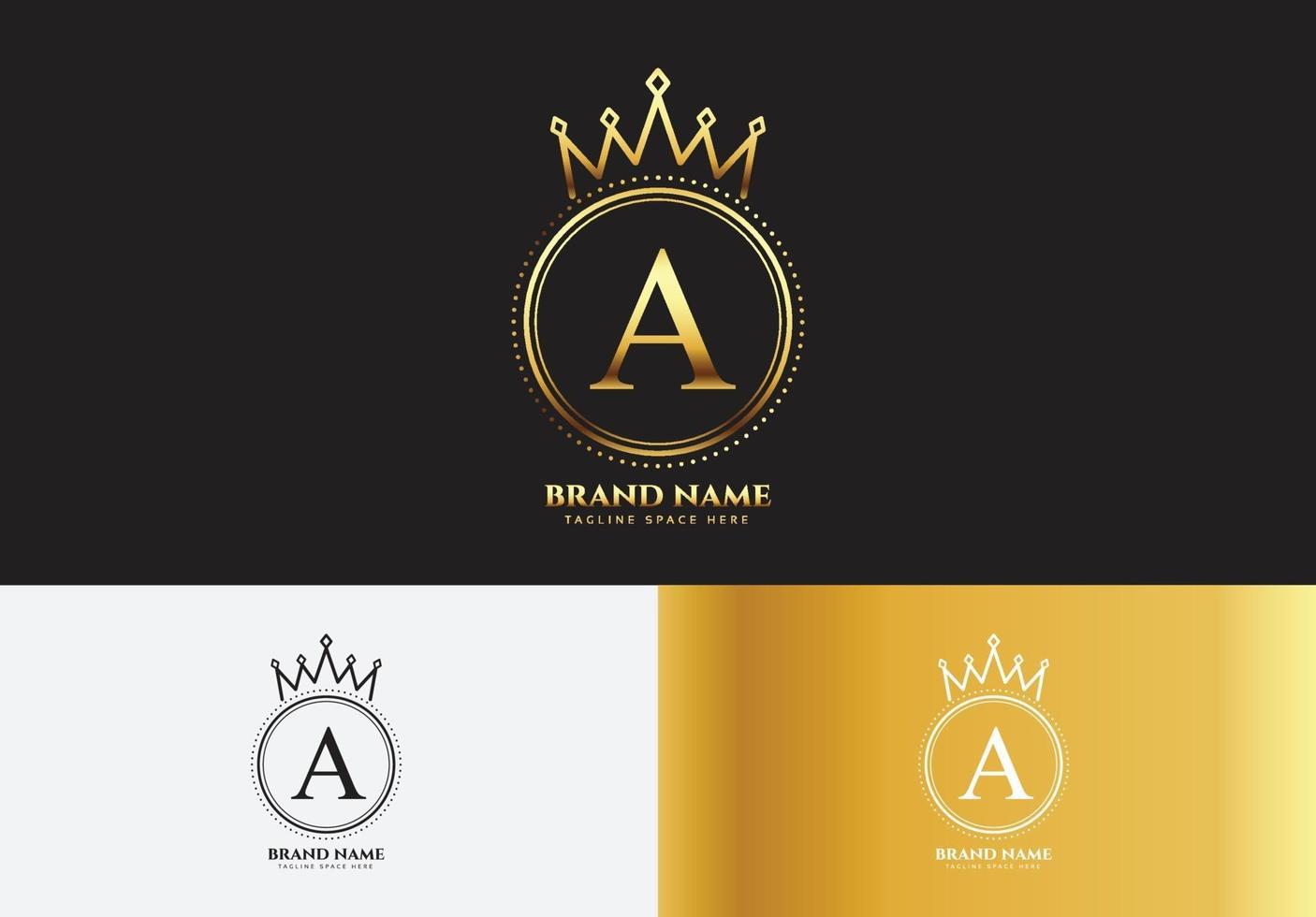 Letra un concepto de logotipo de corona de lujo dorado vector