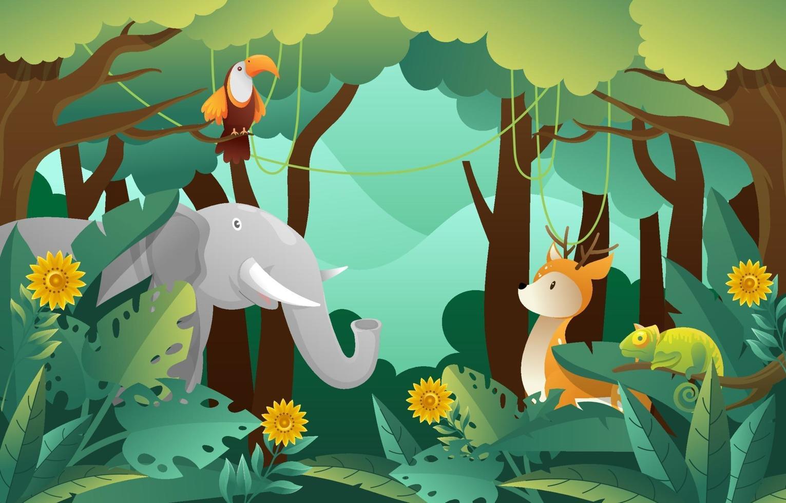 animales en el bosque vector