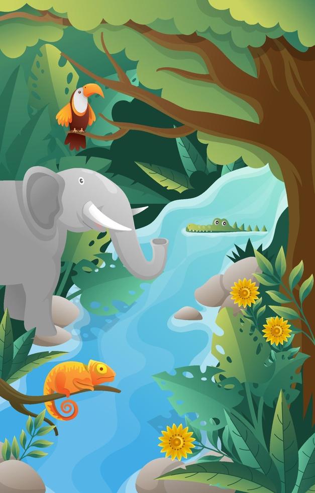 Animals in the River Forest vector
