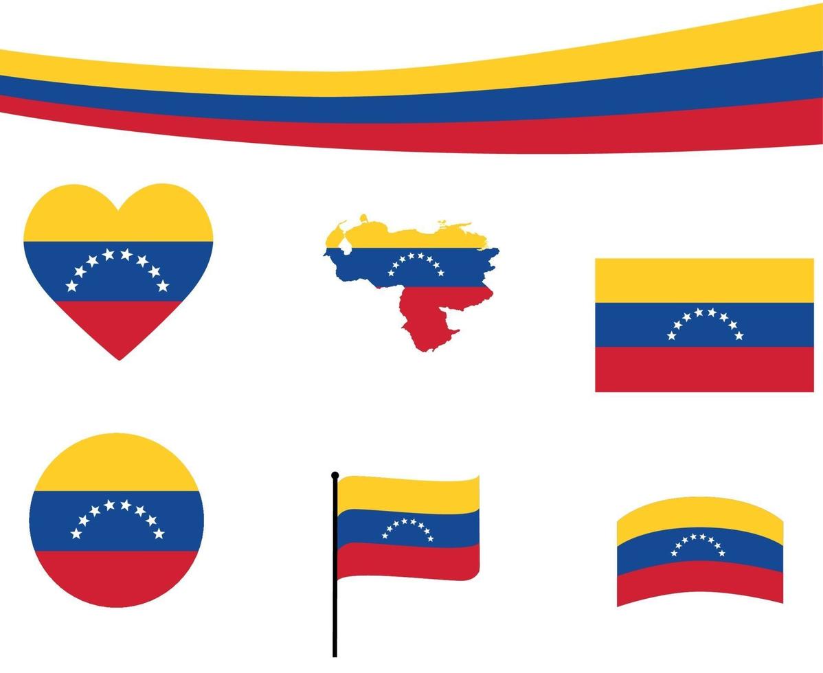 Venezuela Flag Map Ribbon And Heart Icons Vector Illustration Abstract