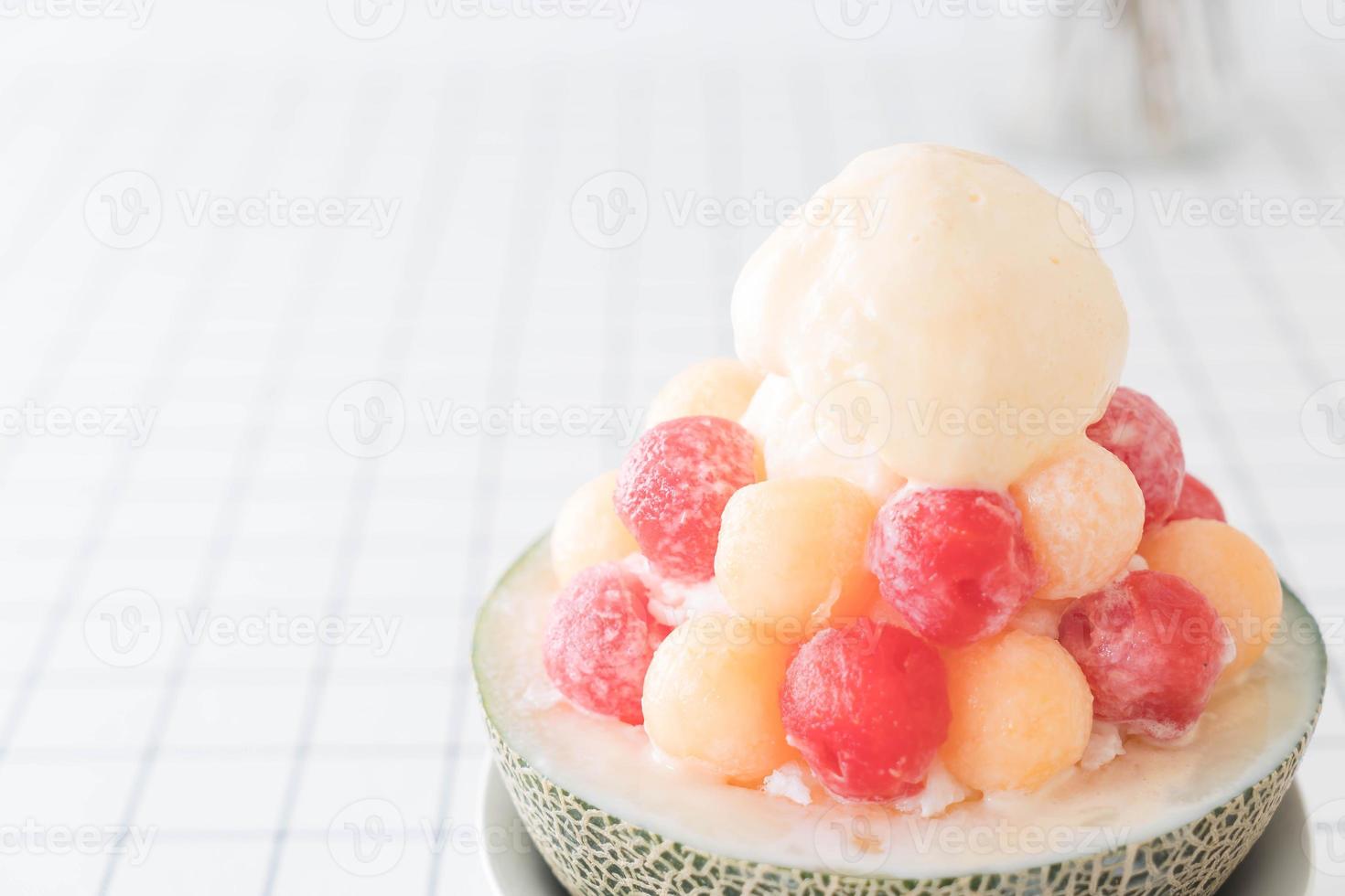 Ice melon Bingsu, famous Korean ice-cream on table photo