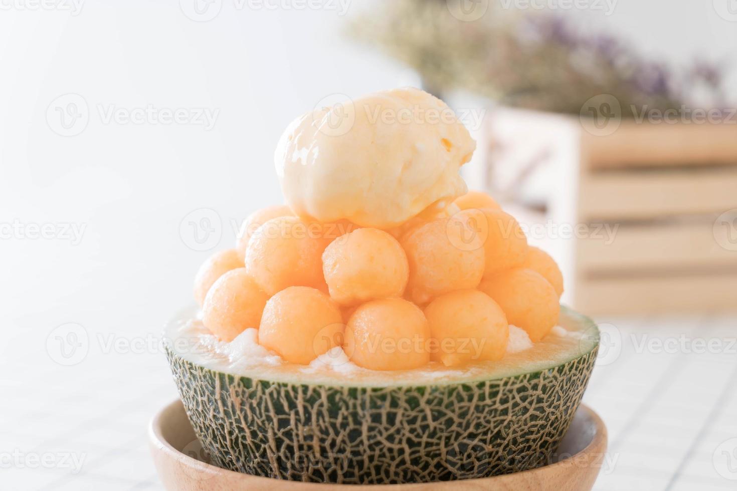 Ice melon Bingsu, famous Korean ice-cream on table photo