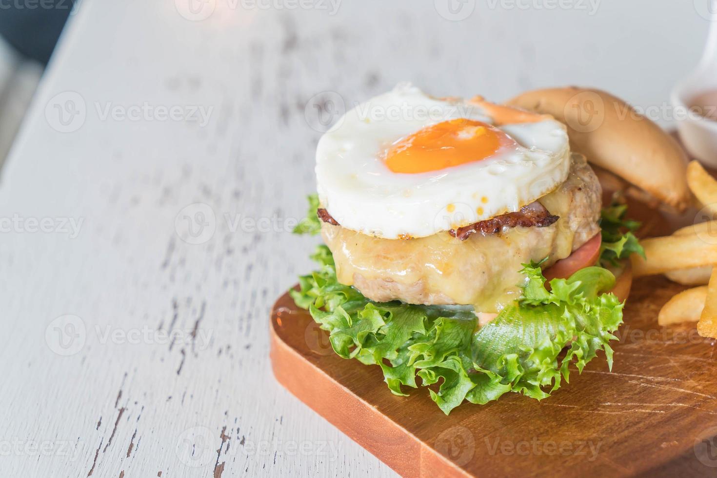 Cheese pork hamburger with french fries photo