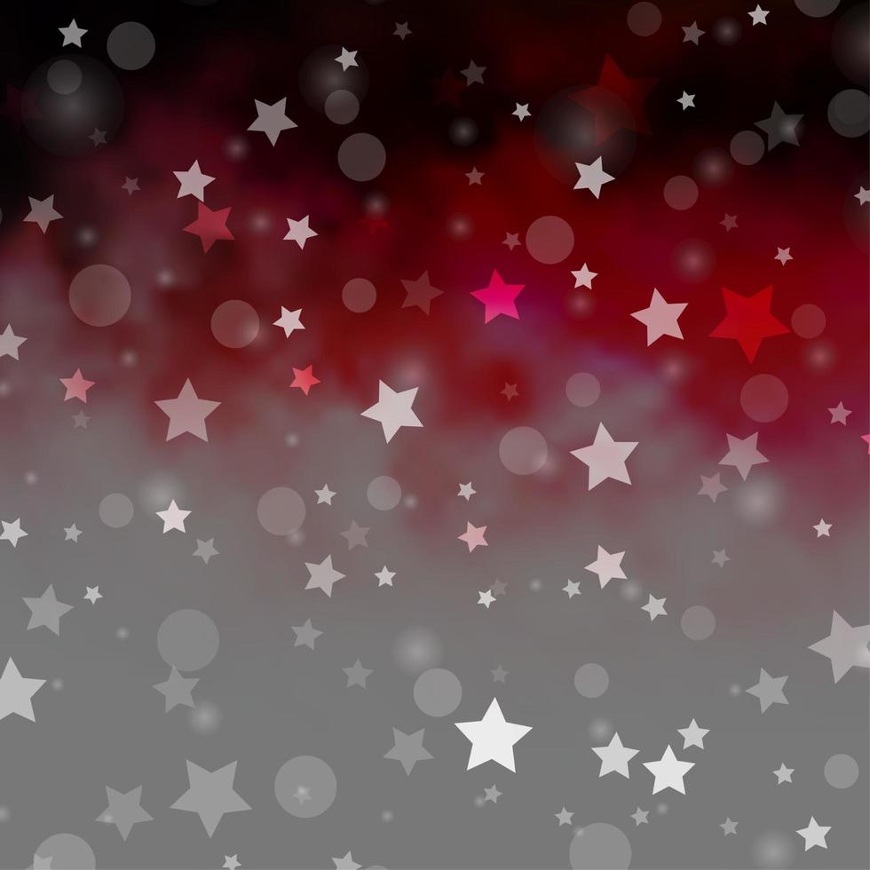 textura de vector rosa claro, rojo con círculos, estrellas.