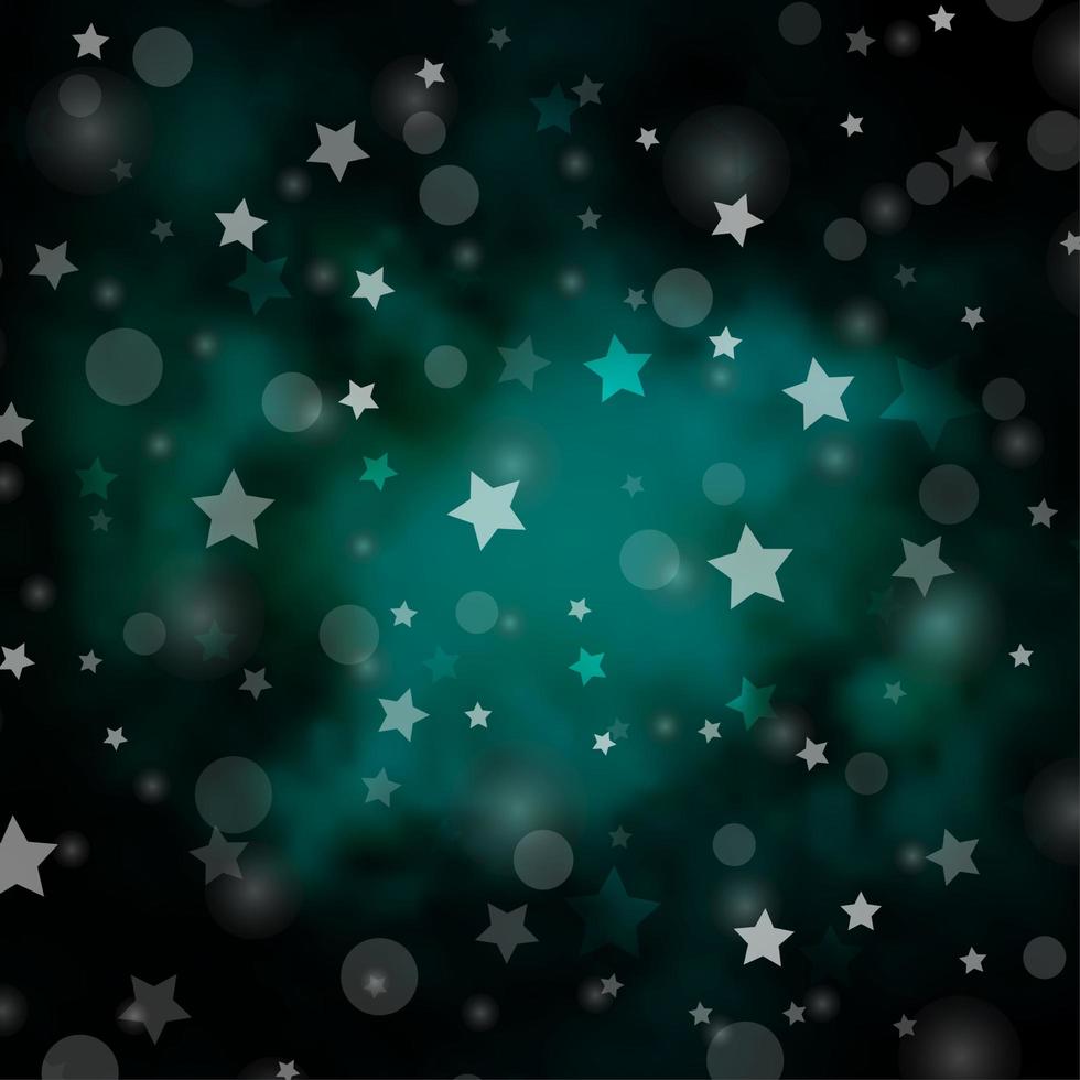 Telón de fondo de vector azul oscuro, verde con círculos, estrellas.