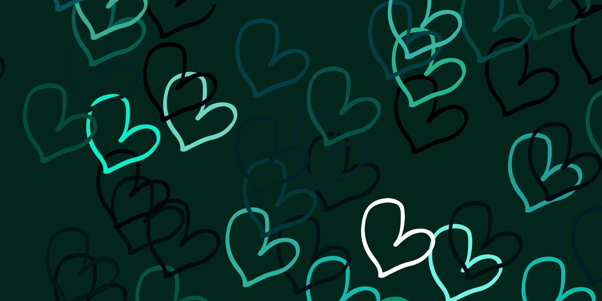 textura de vector verde claro con corazones encantadores.